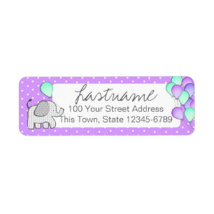 Elephant and Balloons Polka Dot Address Label