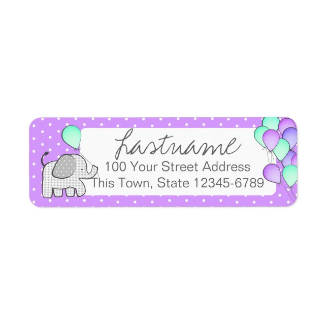Elephant and Balloons Polka Dot Address Label (Front)