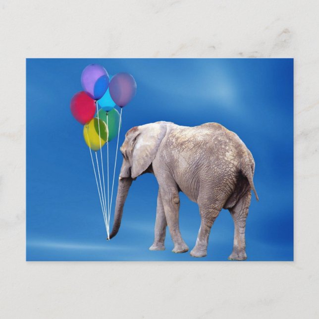 Elephant and Balloons Postcard (Front)