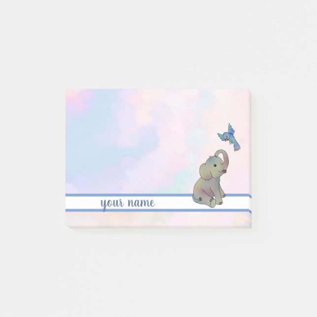 Elephant and bird adhesive post-it notes (Front)