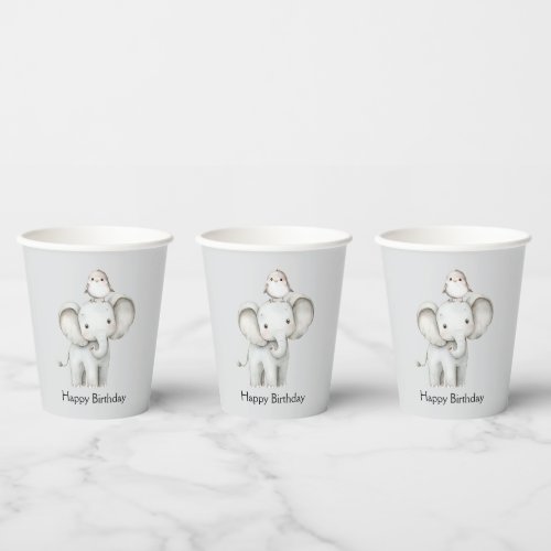 Elephant and Bird Best Friends Birthday Paper Cups
