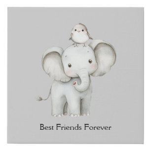 Elephant and Bird Best Friends Faux Canvas Print