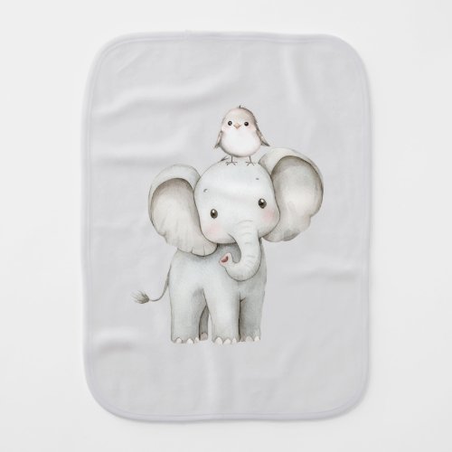Elephant and Bird Best Friends Forever Baby Burp Cloth