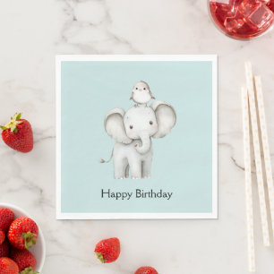 Elephant and Bird Best Friends Mint Birthday Napkins
