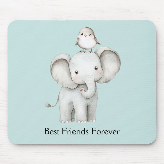 Elephant and Bird Best Friends Mint Mouse Pad (Front)