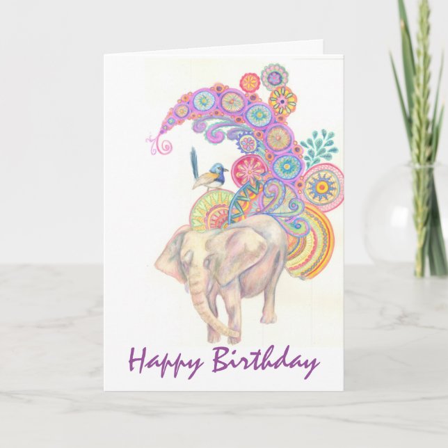 elephant and bird birthday card (Front)