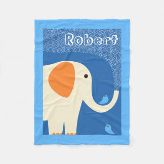 Elephant and Blue Birds fleece blanket