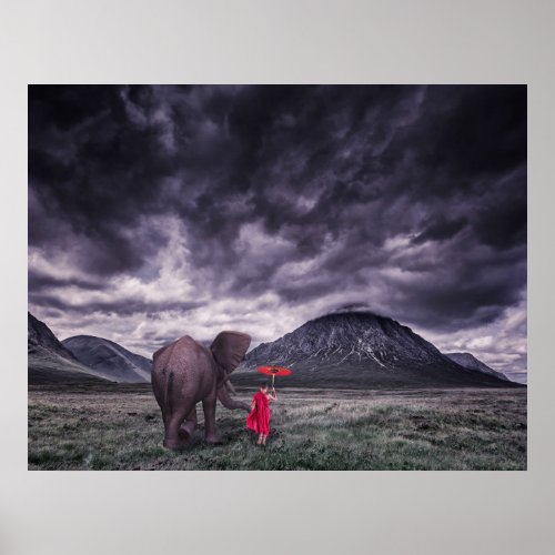 elephant and boy buddah surreal fantasy art poster