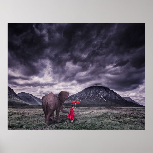 elephant and boy buddah surreal fantasy art poster (Front)