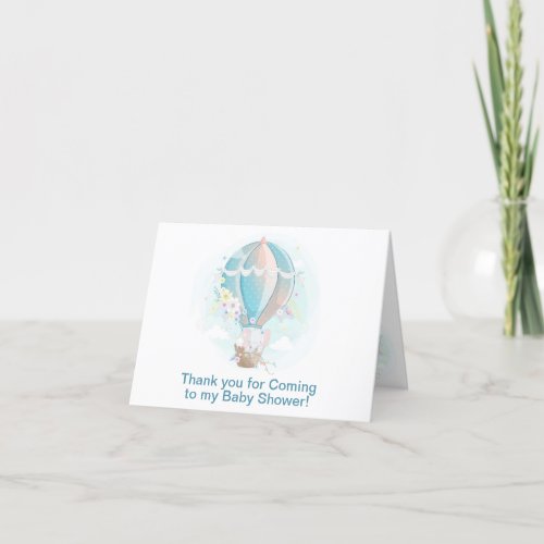 Elephant and Bunny Hot Air Balloon Baby Shower Thank You Card