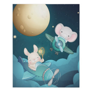 Elephant and Bunny in Space Faux Canvas Print