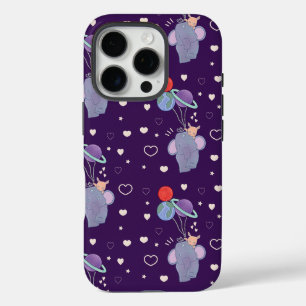 Elephant and Bunny Space Balloon Ride Whimsical iPhone 16 Pro Case