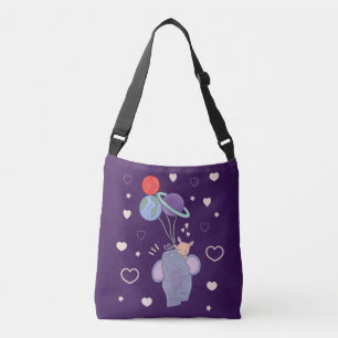 Elephant and Bunny Space Balloon Ride Whimsical Crossbody Bag