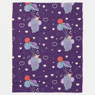 Elephant and Bunny Space Balloon Ride Whimsical Fleece Blanket