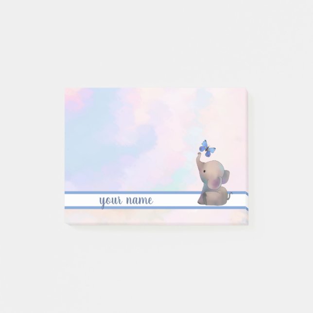 Elephant and butterfly adhesive label post-it notes (Front)