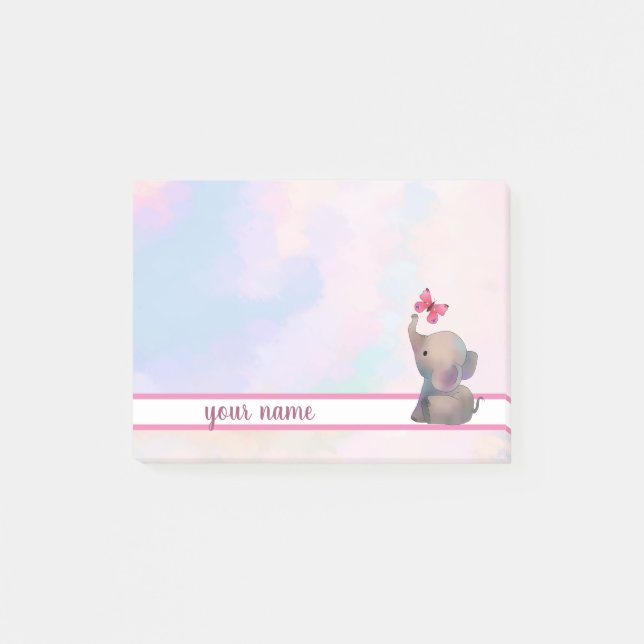 Elephant and butterfly adhesive label post-it notes (Front)