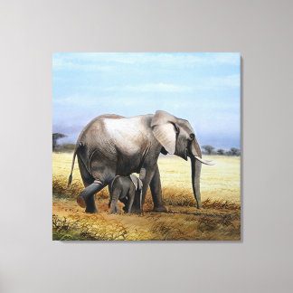 Elephant and calf oil painting canvas print