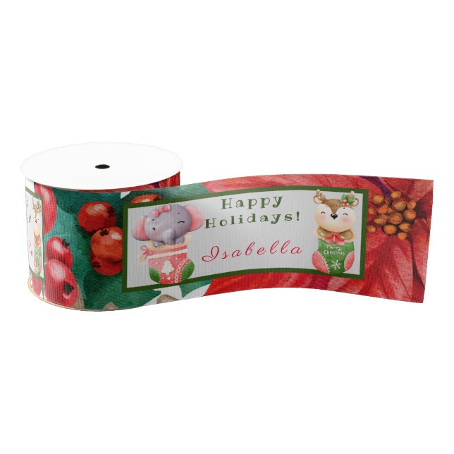 Elephant and Deer Customize Text and Name Grosgrain Ribbon (Spool)