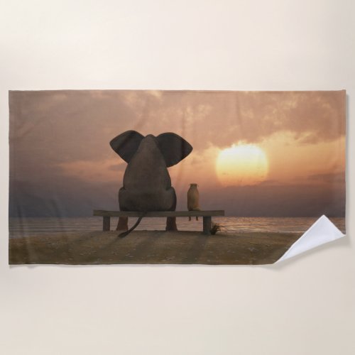 Elephant and Dog Friends Beach Towel