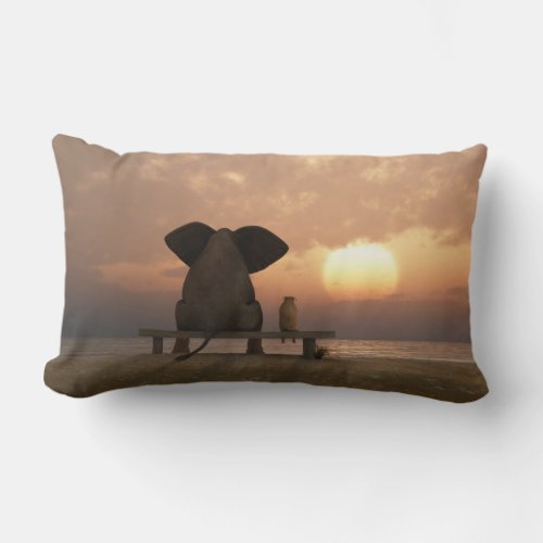 Elephant and Dog Friends Lumbar Pillow