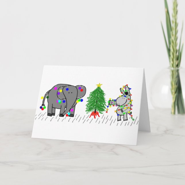elephant and donkey Christmas Holiday Card (Front)