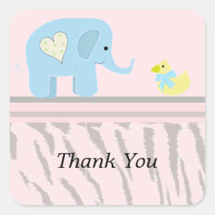 Elephant and Duck Thank You Square Sticker