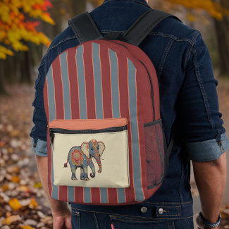 Elephant and Dusty Blue Red Stripes with Monogram