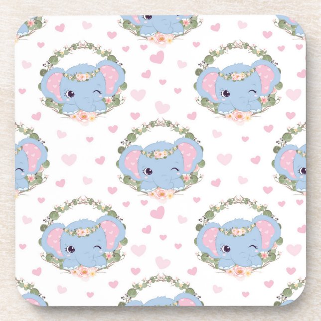Elephant And Flower Tattoo Beverage Coaster (Front)