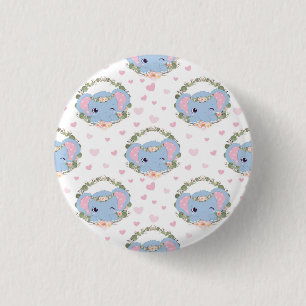 Elephant And Flower Tattoo Button