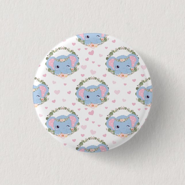 Elephant And Flower Tattoo Button (Front)