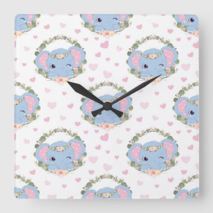 Elephant And Flower Tattoo Square Wall Clock