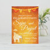 Elephant and Flowers Indian Engagement Party Invitation (Standing Front)