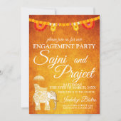 Elephant and Flowers Indian Engagement Party Invitation (Front)