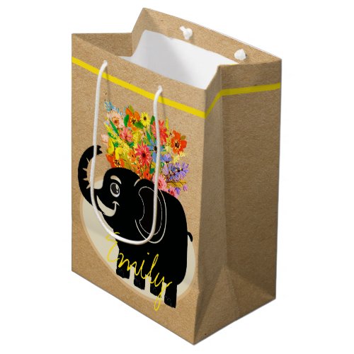 Elephant and flowers   medium gift bag