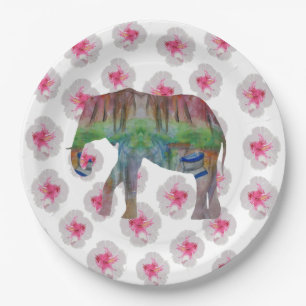 Elephant and flowers paper plates