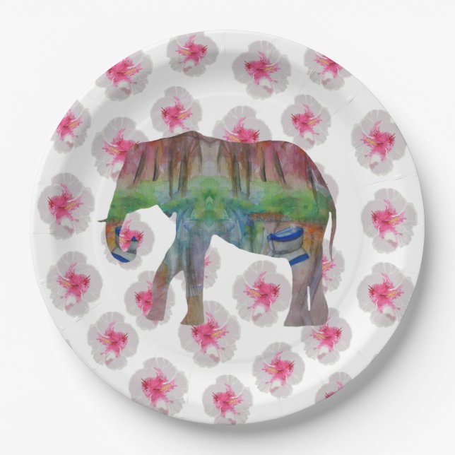 Elephant and flowers paper plates (Front)