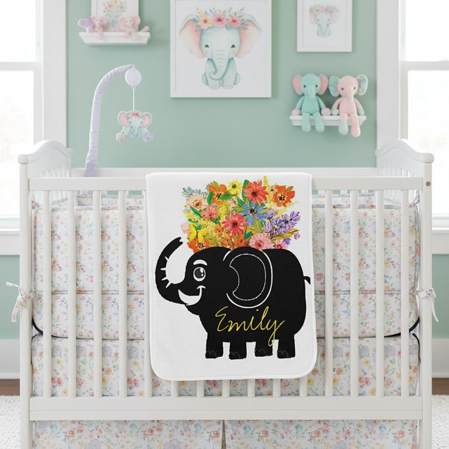 Elephant and flowers personalized  baby blanket (Creator Uploaded)