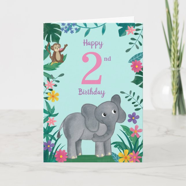 Elephant And friends 2nd Birthday Card (Front)
