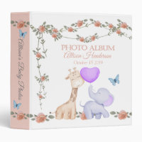 Elephant And Giraffe Girl Baby Photo Album 3 Ring Binder