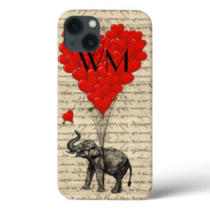 Elephant and heart balloon with monogram iPhone 13 case