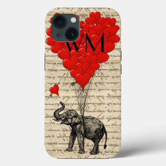 Elephant and heart balloon with monogram iPhone 13 case