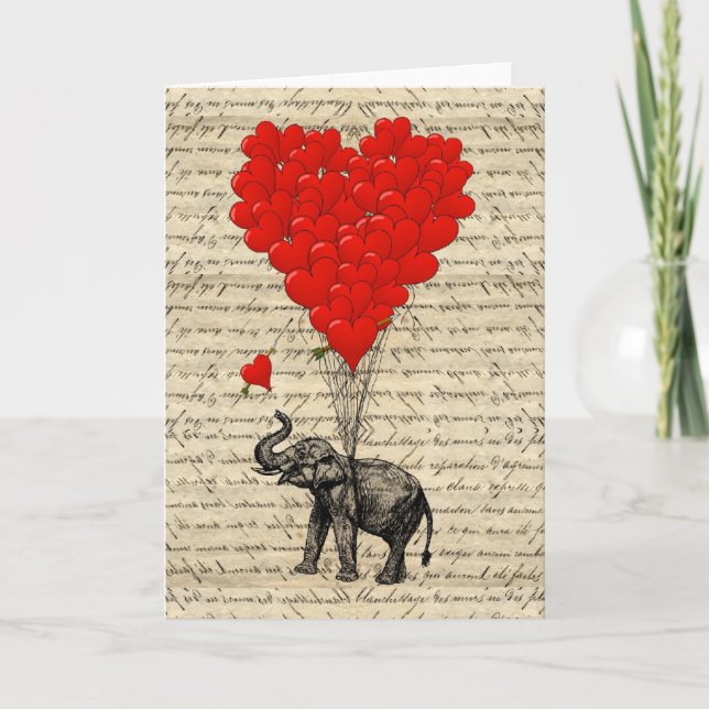 Elephant and heart shaped balloons card (Front)