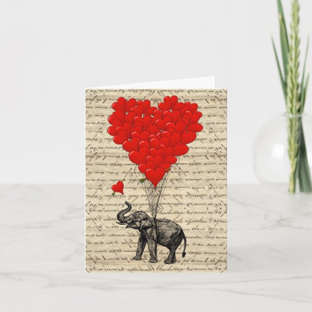 Elephant and heart shaped balloons card (Front)