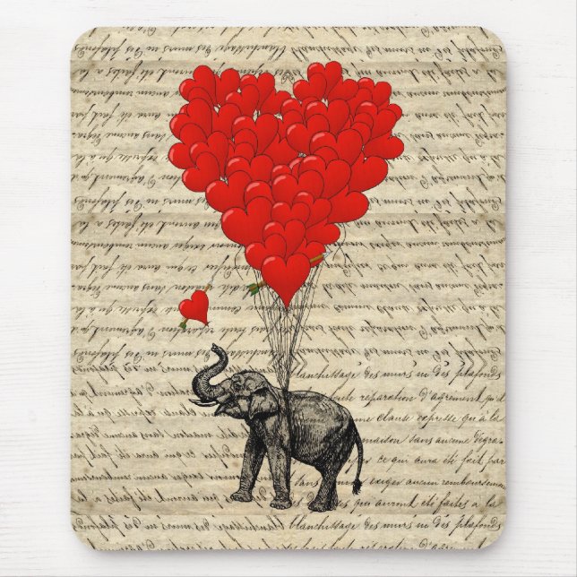 Elephant and heart shaped balloons mouse pad (Front)