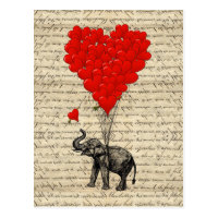 Elephant and heart shaped balloons postcard