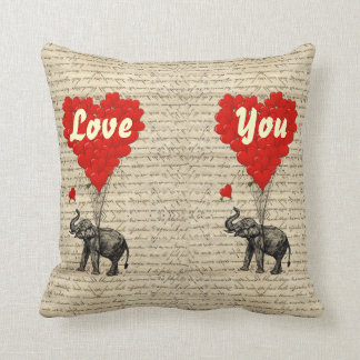 Elephant and heart shaped balloons throw pillow