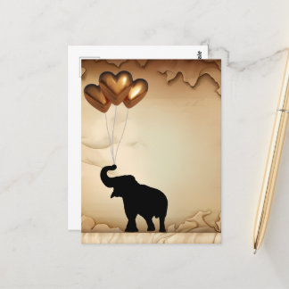 Elephant and heart shaped balloons Valentine's Postcard