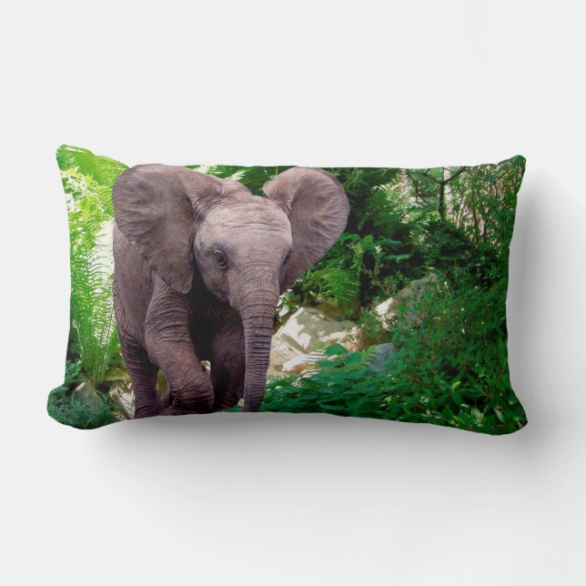 Elephant and Jungle Lumbar Pillow (Front)