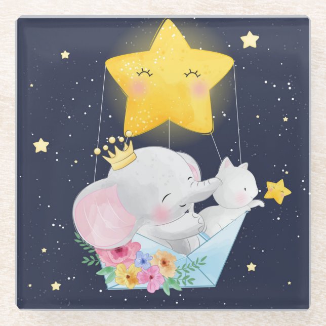 Elephant And Kitten Glass Coaster (Front)