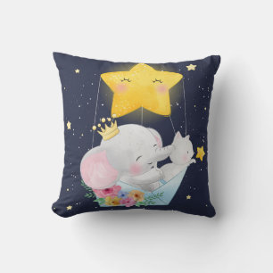 Elephant And Kitten Throw Pillow